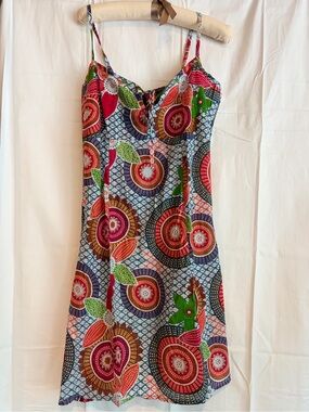 Junglee BilleeBright Circular Tie-Front Spaghetti-Strap Mini Dress in Multicolor